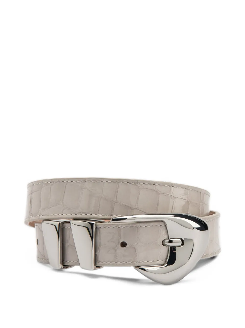 BY FAR Moore crocodile-embossed belt Beige