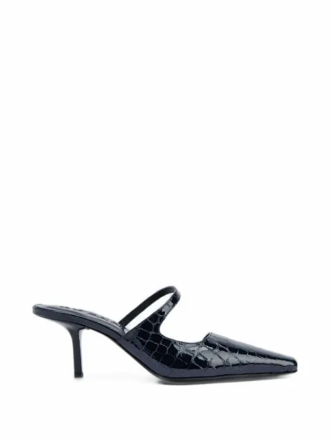 BY FAR Serena crocodile-embossed leather mules