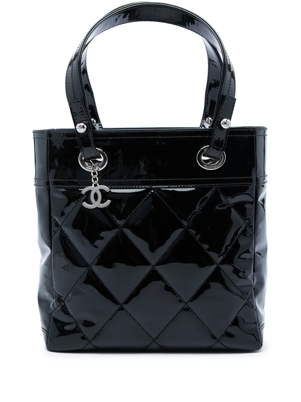 CHANEL Pre-Owned 2009-2010 Small Quilted Patent Paris Biarritz tote bag - Black