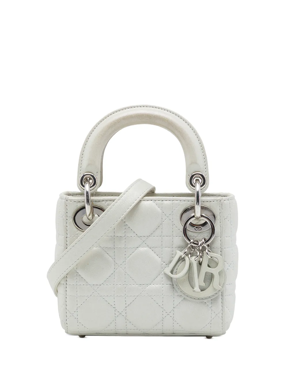 Christian Dior Pre-Owned 2015 Micro Iridescent Lambskin Cannage Lady Dior satchel - Silber