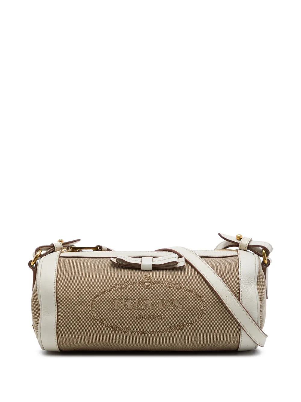 Prada Pre-Owned 2013-2026 Canvas Canapa Logo Bow Barrel crossbody bag - Toni neutri