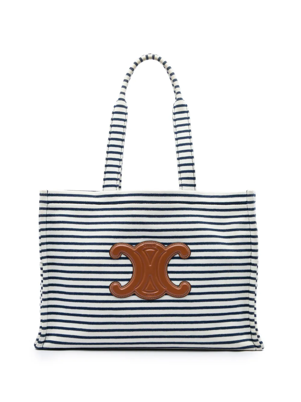 Celine Pre-Owned 2021 Large Canvas Triomphe Striped Cabas Thais tote bag - White