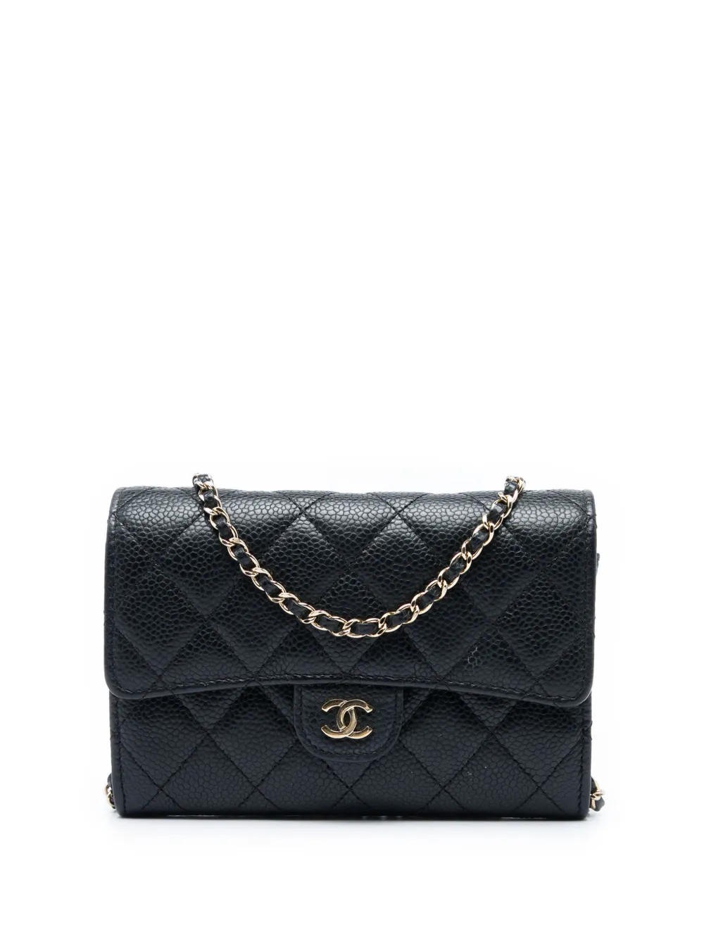 CHANEL Pre-Owned 2018 Mini Classic Caviar Flap Wallet on Chain crossbody bag - Black