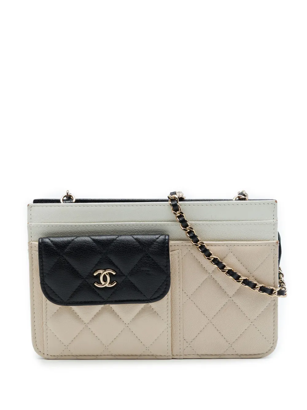 CHANEL Pre-Owned 2019 CC Tricolor Quilted Goatskin Multi Pocket Wallet On Chain crossbody bag - Brown
