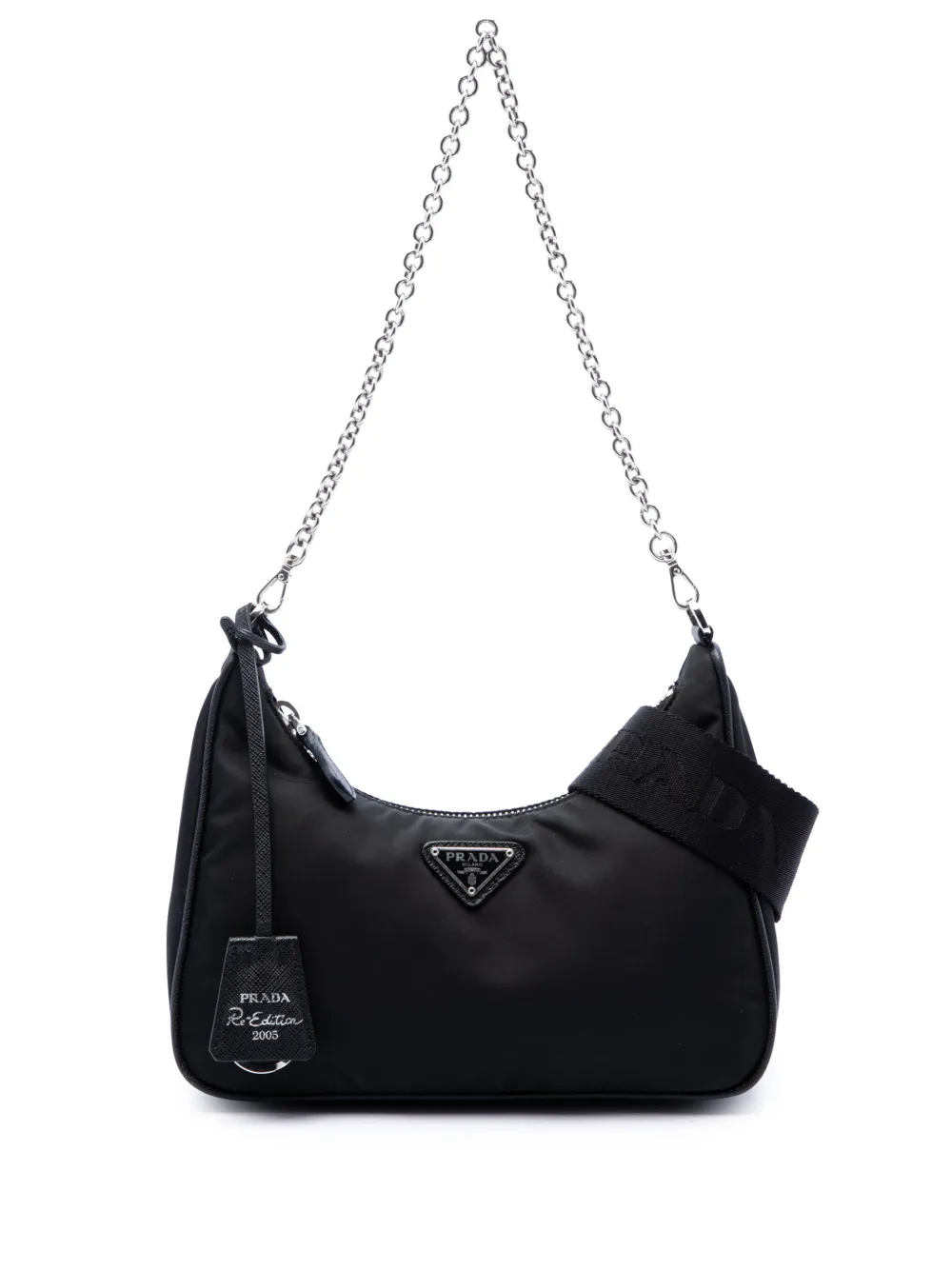 Prada Pre-Owned 2019-2026 Mini Saffiano Trimmed Tessuto Re Edition 2005 satchel - Nero