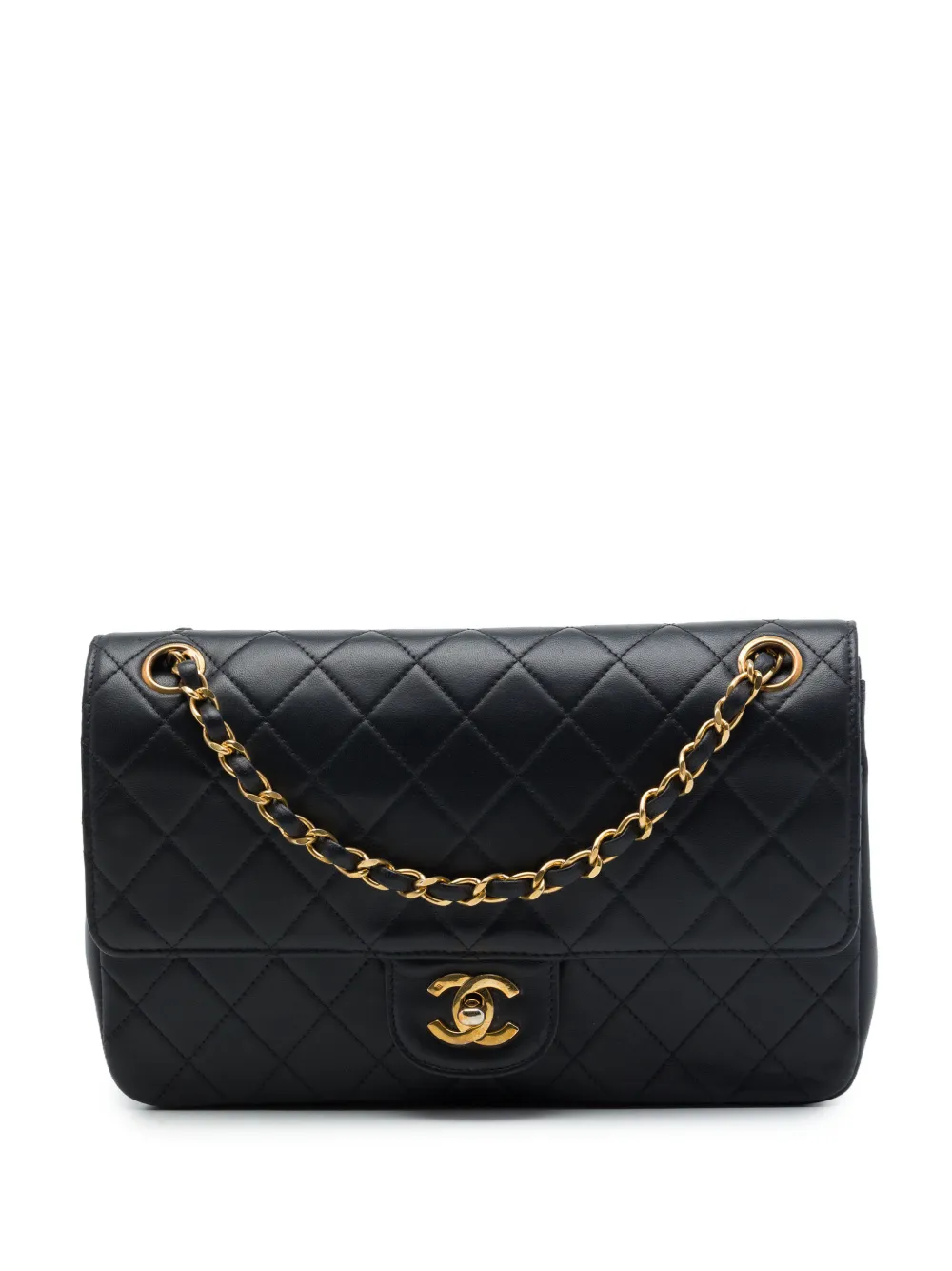 CHANEL Pre-Owned 1986-1988 Medium Quilted Lambskin Double Flap shoulder bag - Black