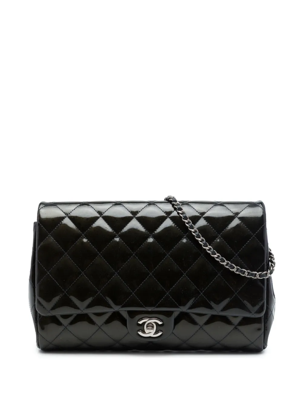CHANEL Pre-Owned 2012-2013 CC Quilted Patent Striated Flap Clutch with Chain shoulder bag - Braun