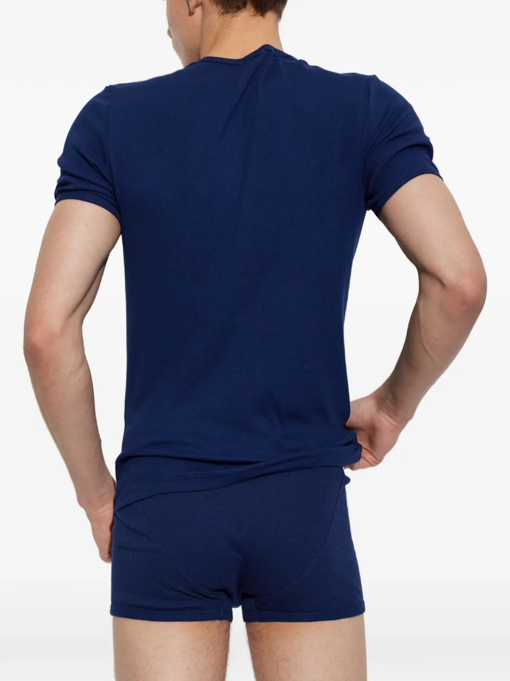 Versace embroidered-logo ribbed cotton-jersey T-shirt Blauw
