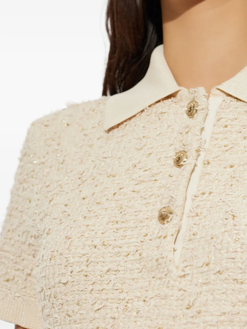 Balmain lurex-thread polo top Beige