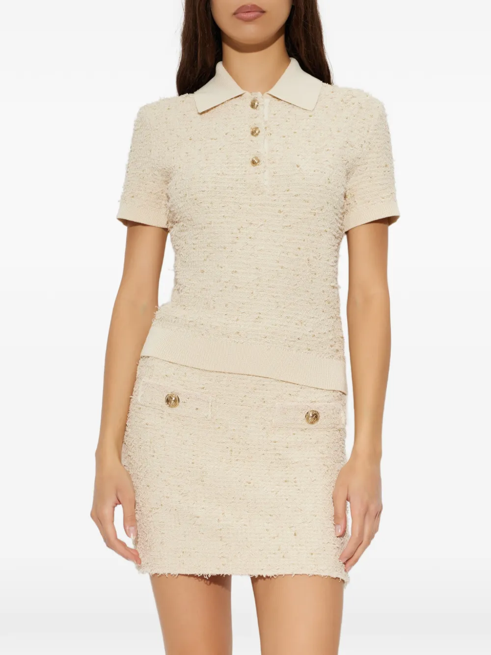 Balmain lurex-thread polo top Beige