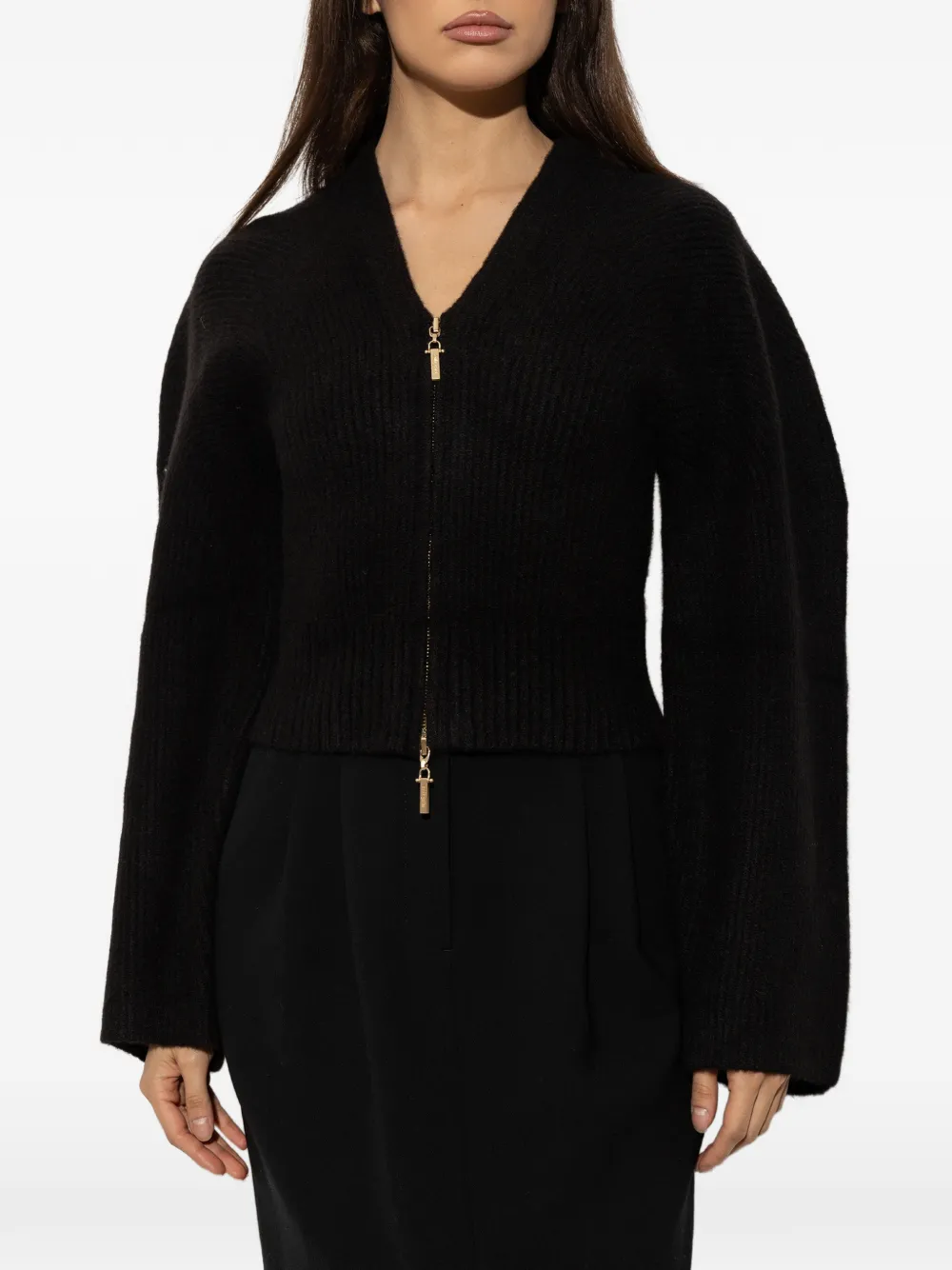 Cult Gaia Alissa ribbed-knit cardigan Zwart