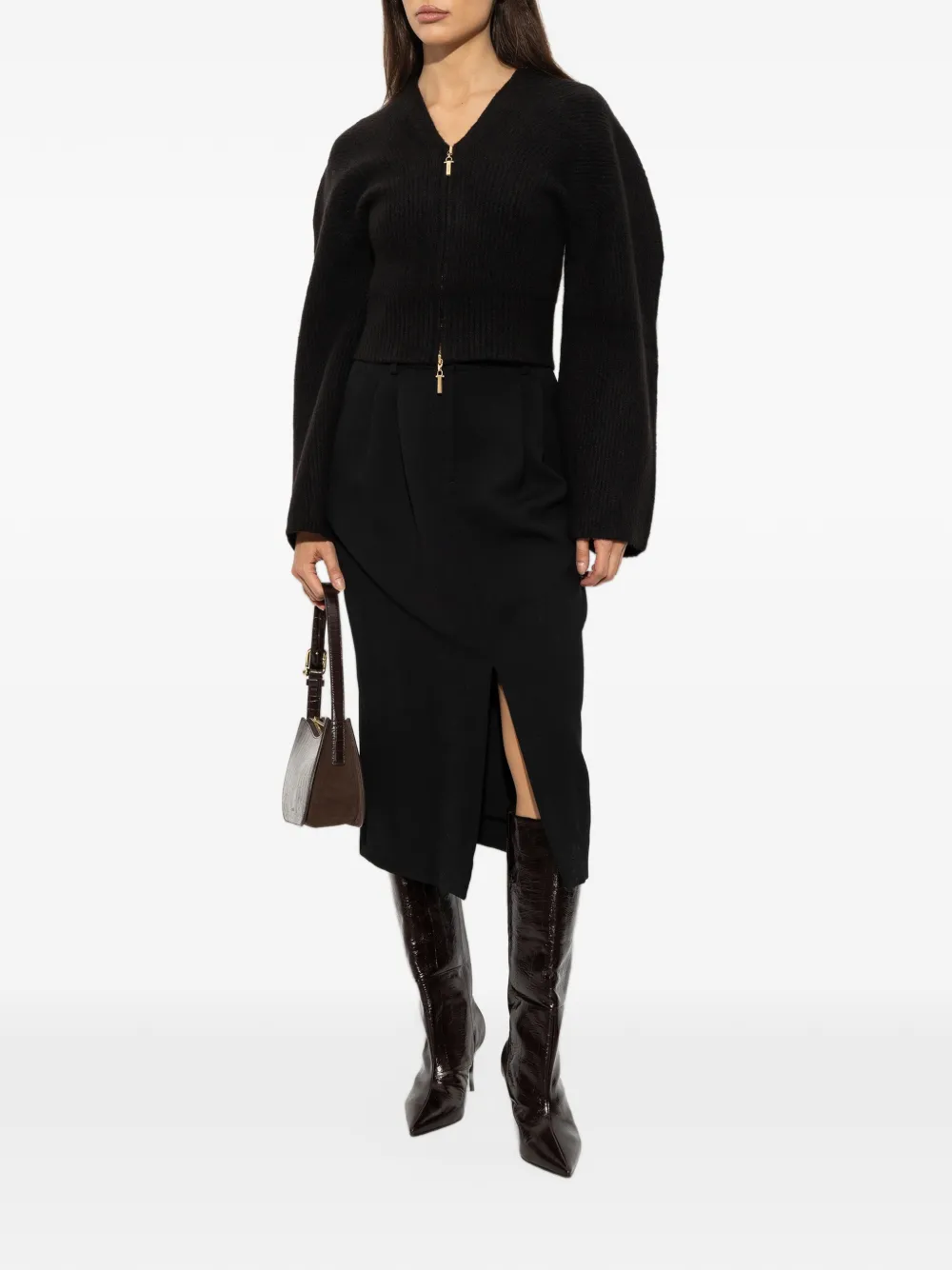 Cult Gaia Alissa ribbed-knit cardigan Zwart