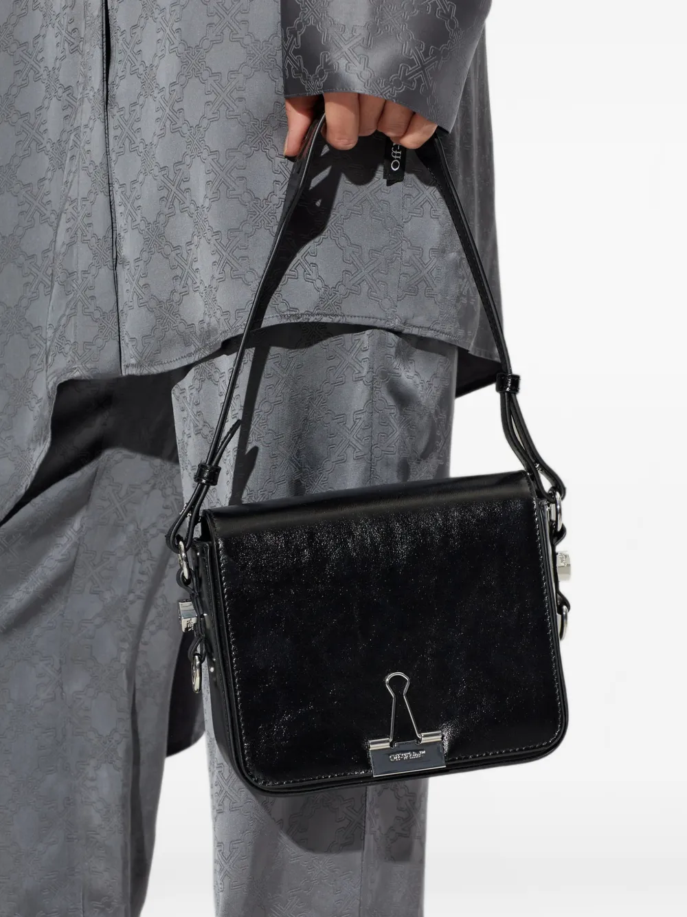 Off-White Binder leather shoulder bag Zwart