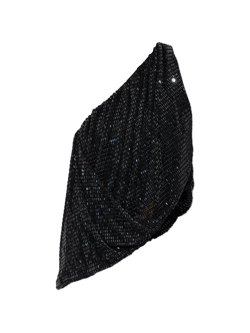 Self-Portrait black rhinestone one-shoulder drape top Zwart