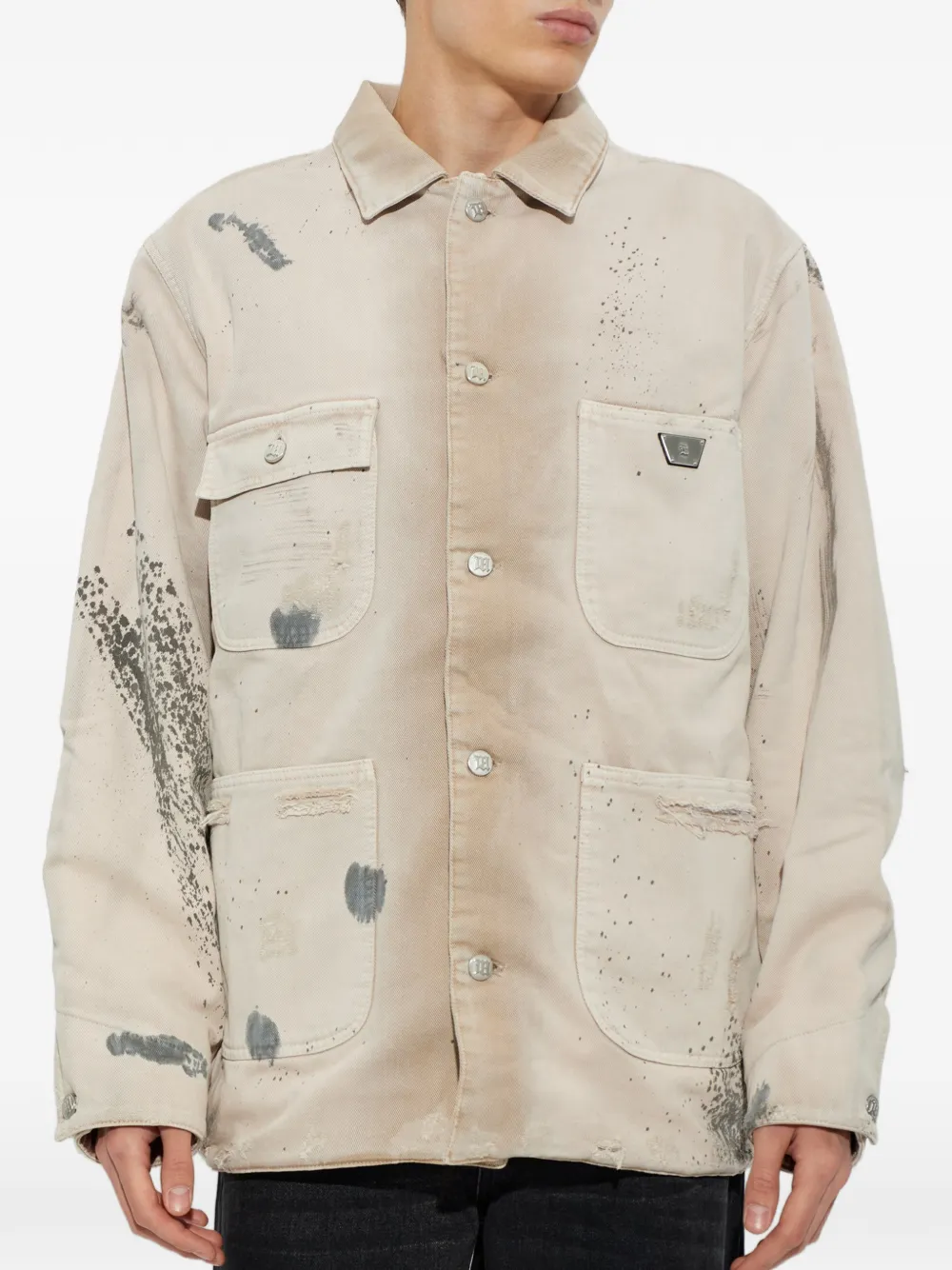 MISBHV Marfa paint-splatter distressed denim jacket Beige