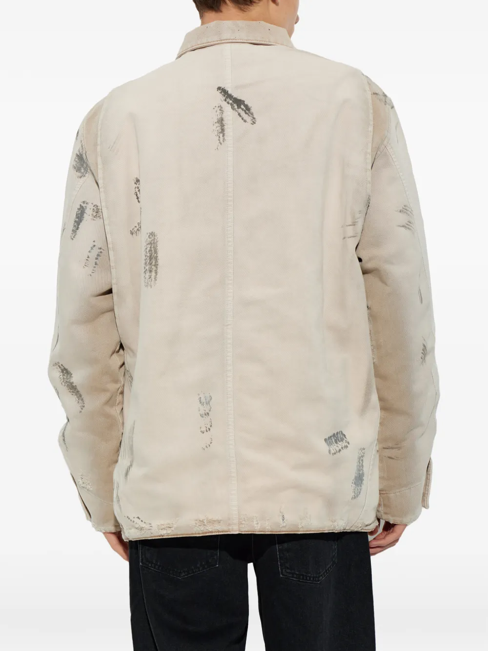 MISBHV Marfa paint-splatter distressed denim jacket Beige