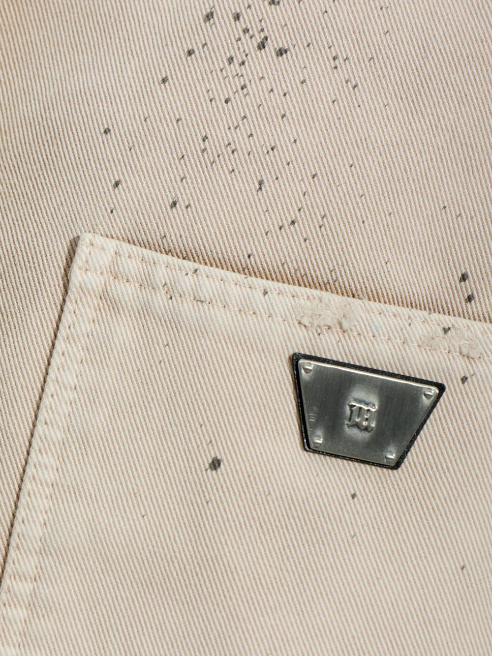 MISBHV Marfa paint-splatter distressed denim jacket Beige