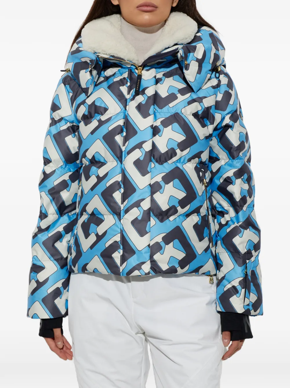 BOGNER Naia monogram-print ski puffer jacket Blauw