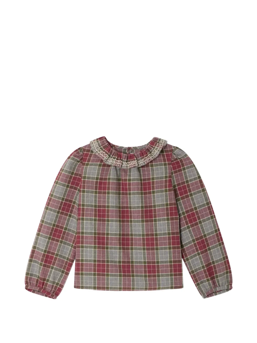 Bonpoint Timber embroidered check blouse Rood