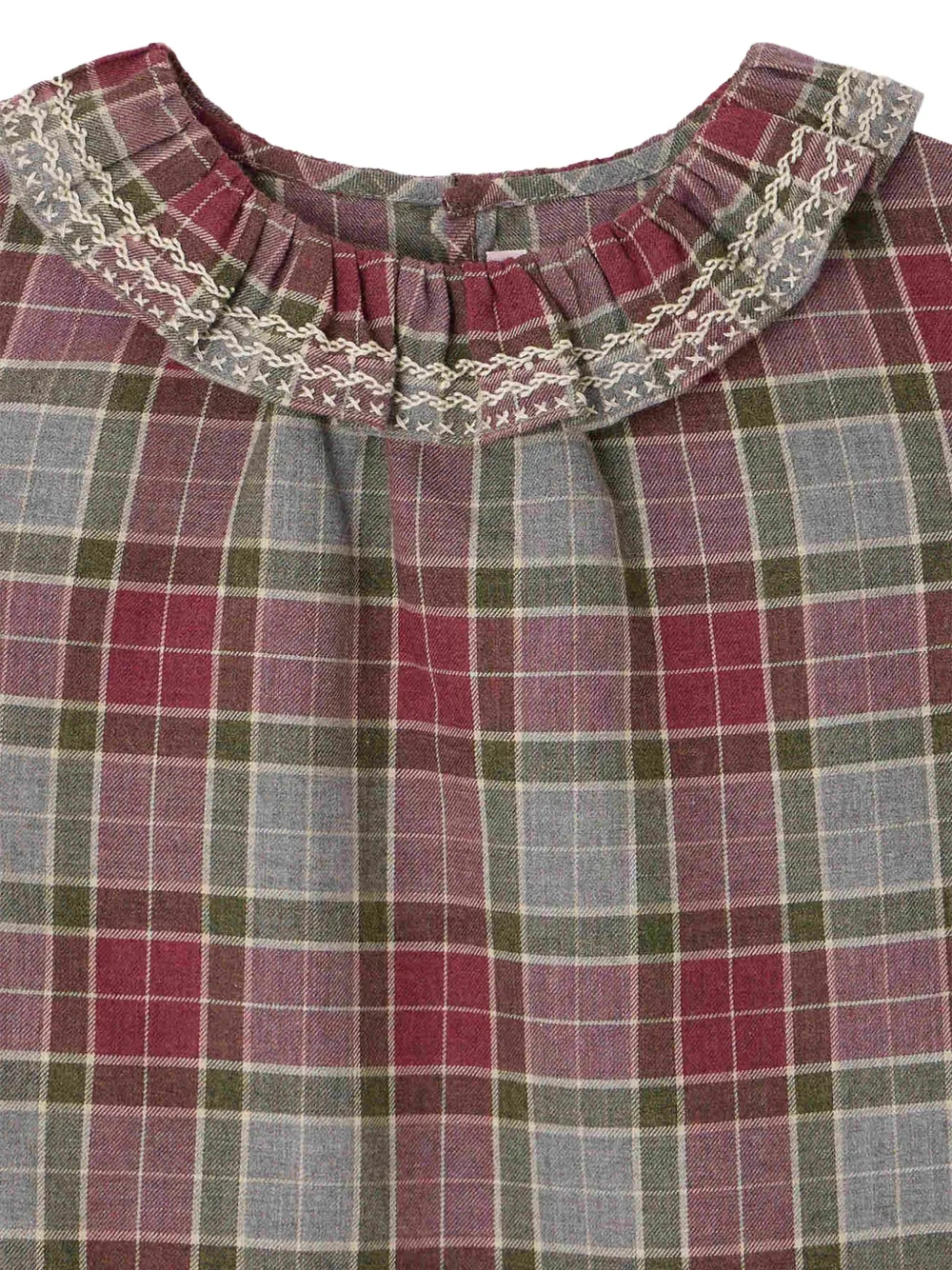 Bonpoint Timber embroidered check blouse Rood
