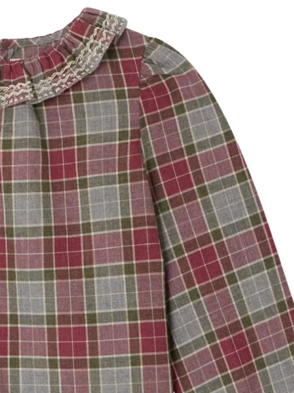 Bonpoint Timber embroidered check blouse Rood