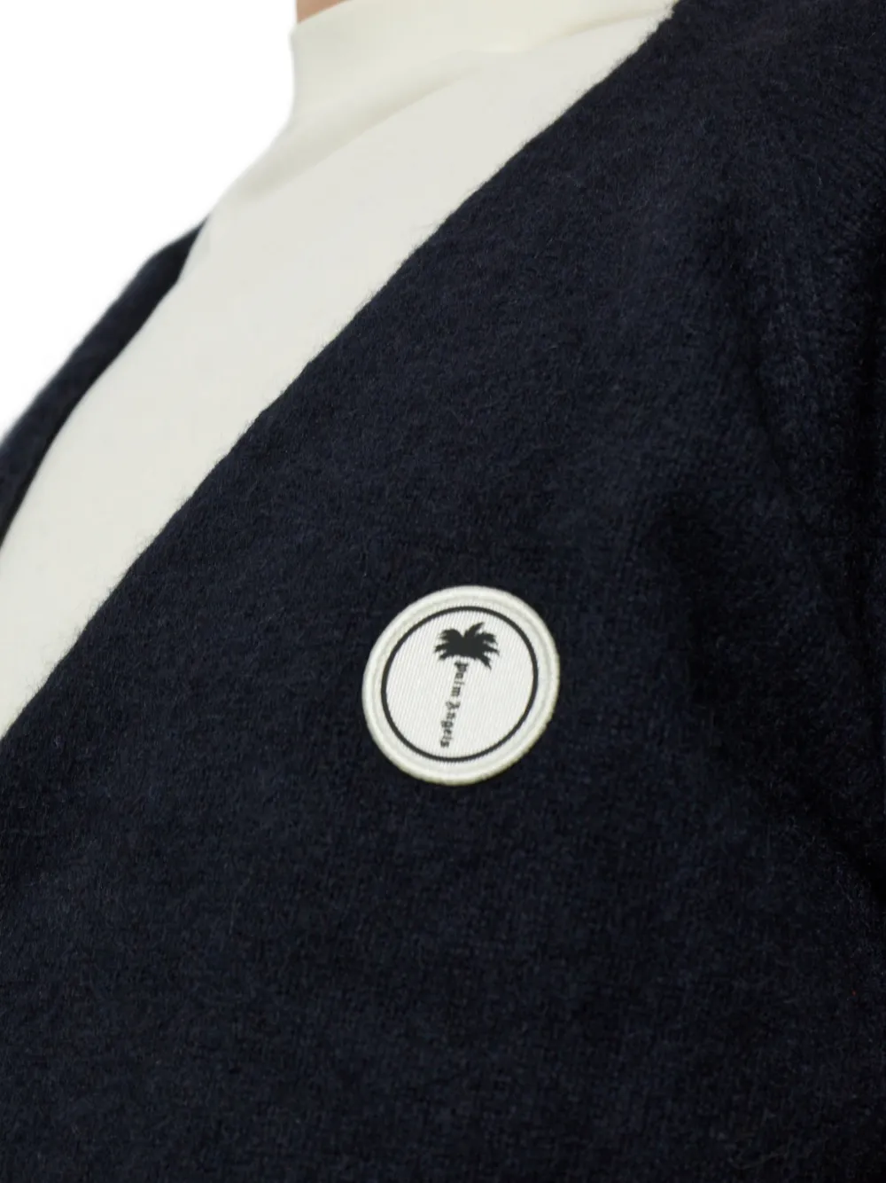 Palm Angels logo-patch intarsia-knit cardigan Blauw