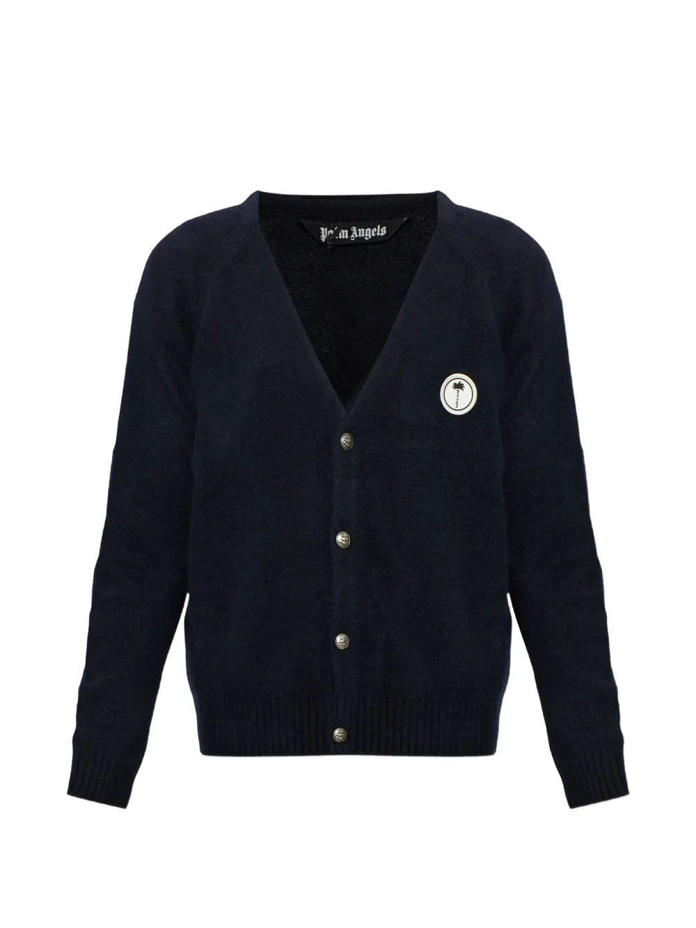Palm Angels logo-patch intarsia-knit cardigan - Blu