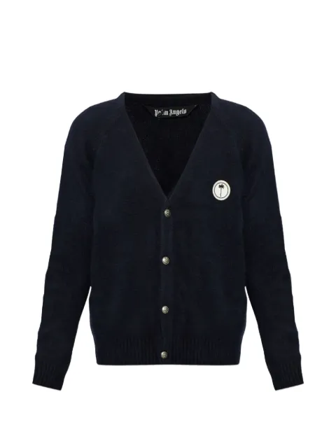 Palm Angels logo-patch intarsia-knit cardigan