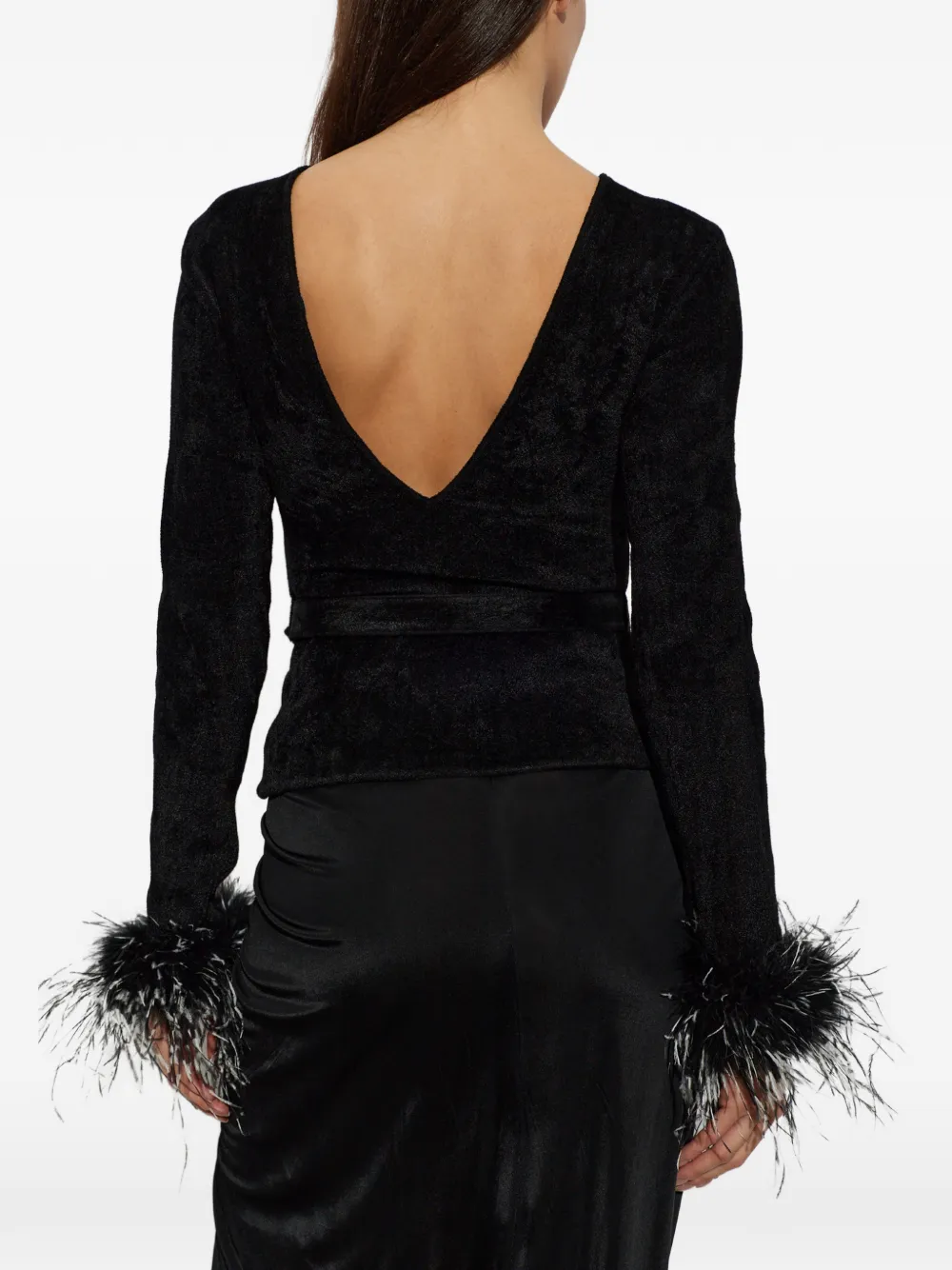 Self-Portrait black chenille knit feather top Zwart