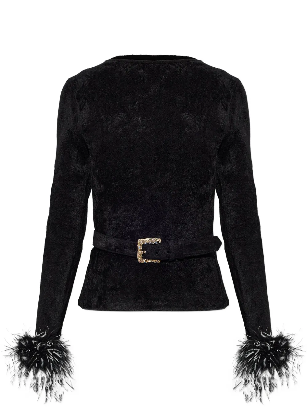 Self-Portrait black chenille knit feather top Zwart