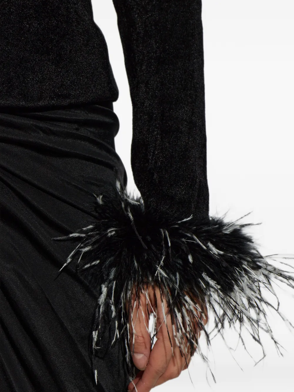 Self-Portrait black chenille knit feather top Zwart