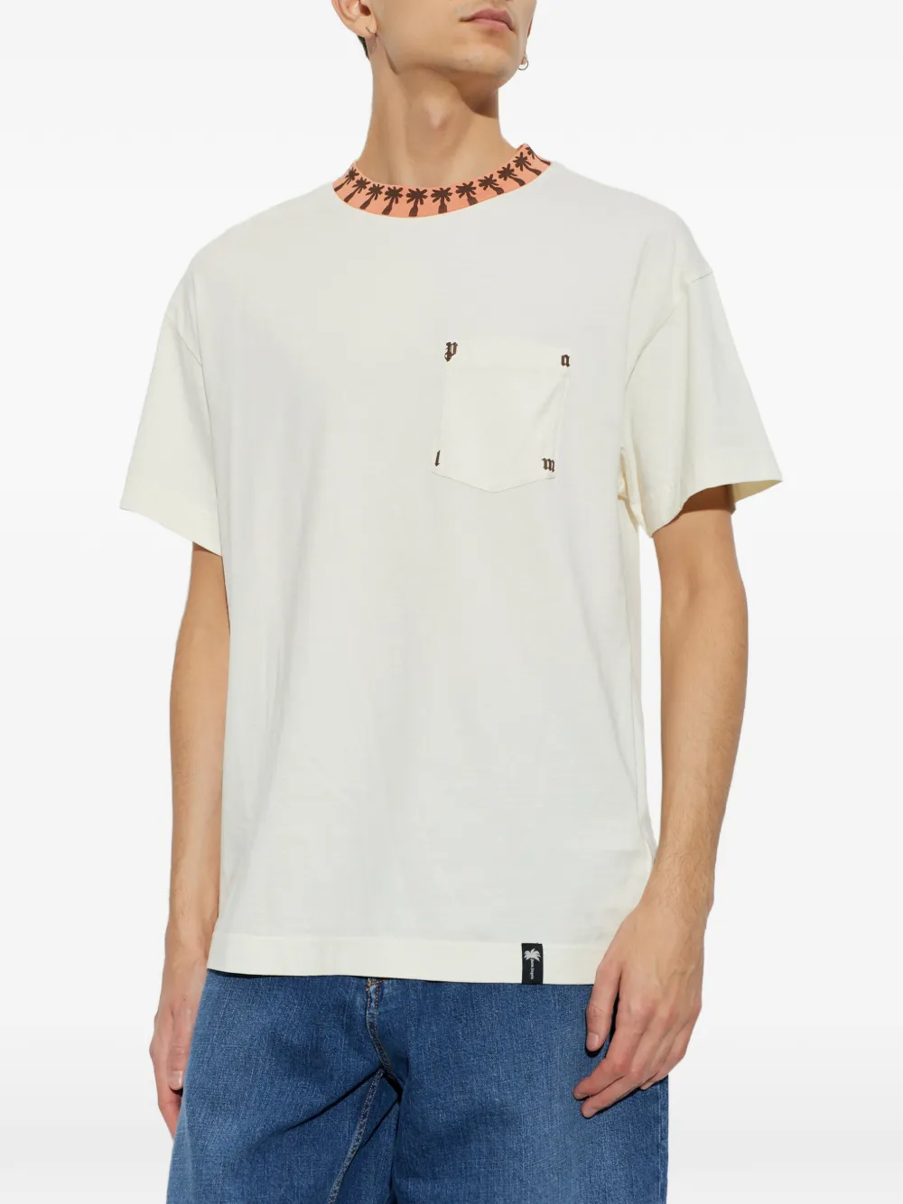 Palm Angels palm tree-print pocket T-shirt - Nude
