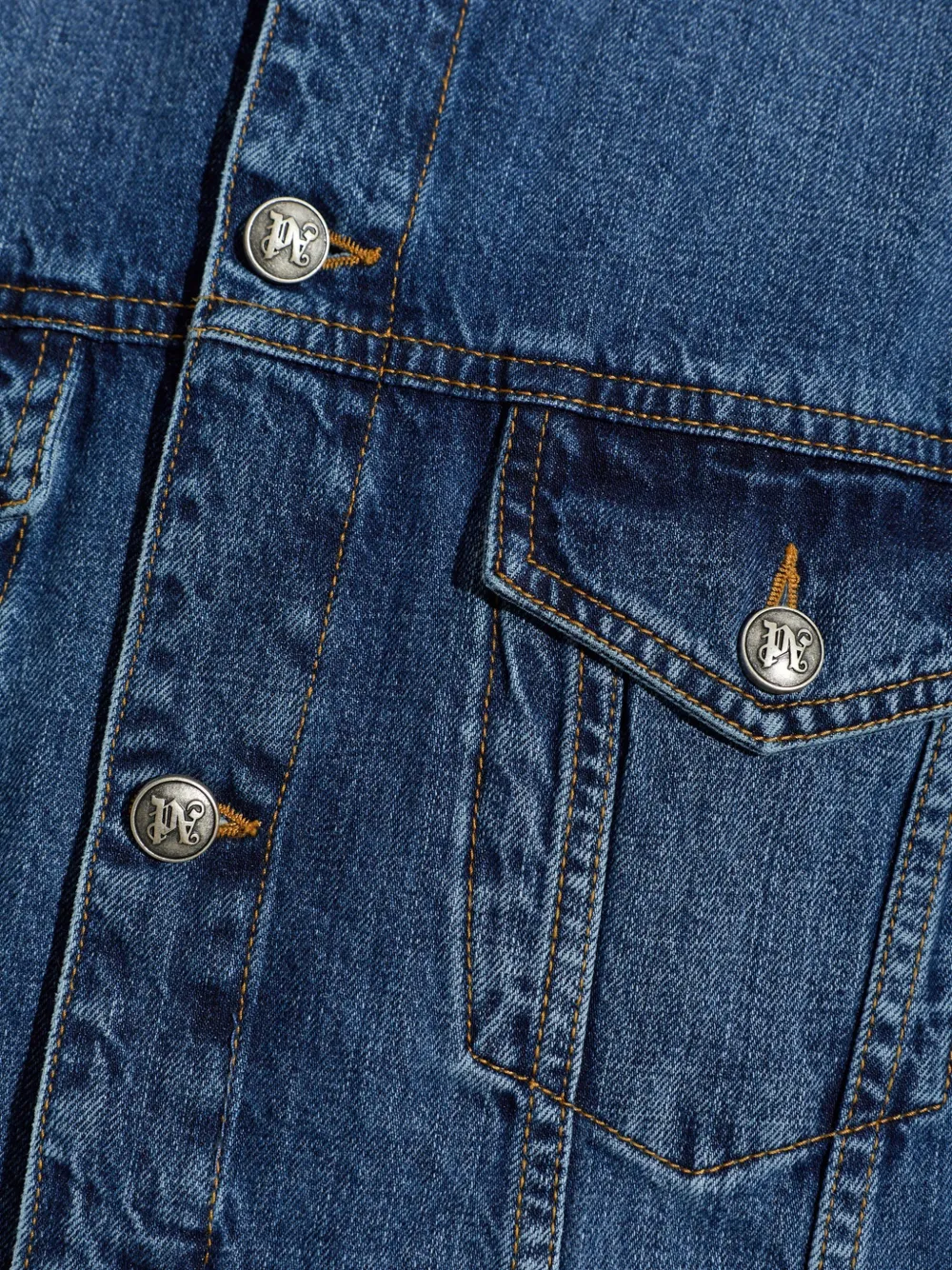 Palm Angels Curved Logo denim jacket Blauw