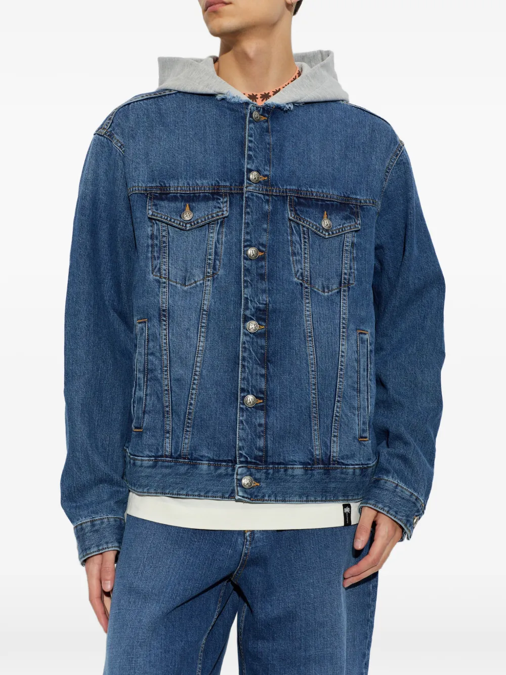 Palm Angels Curved Logo denim jacket Blauw