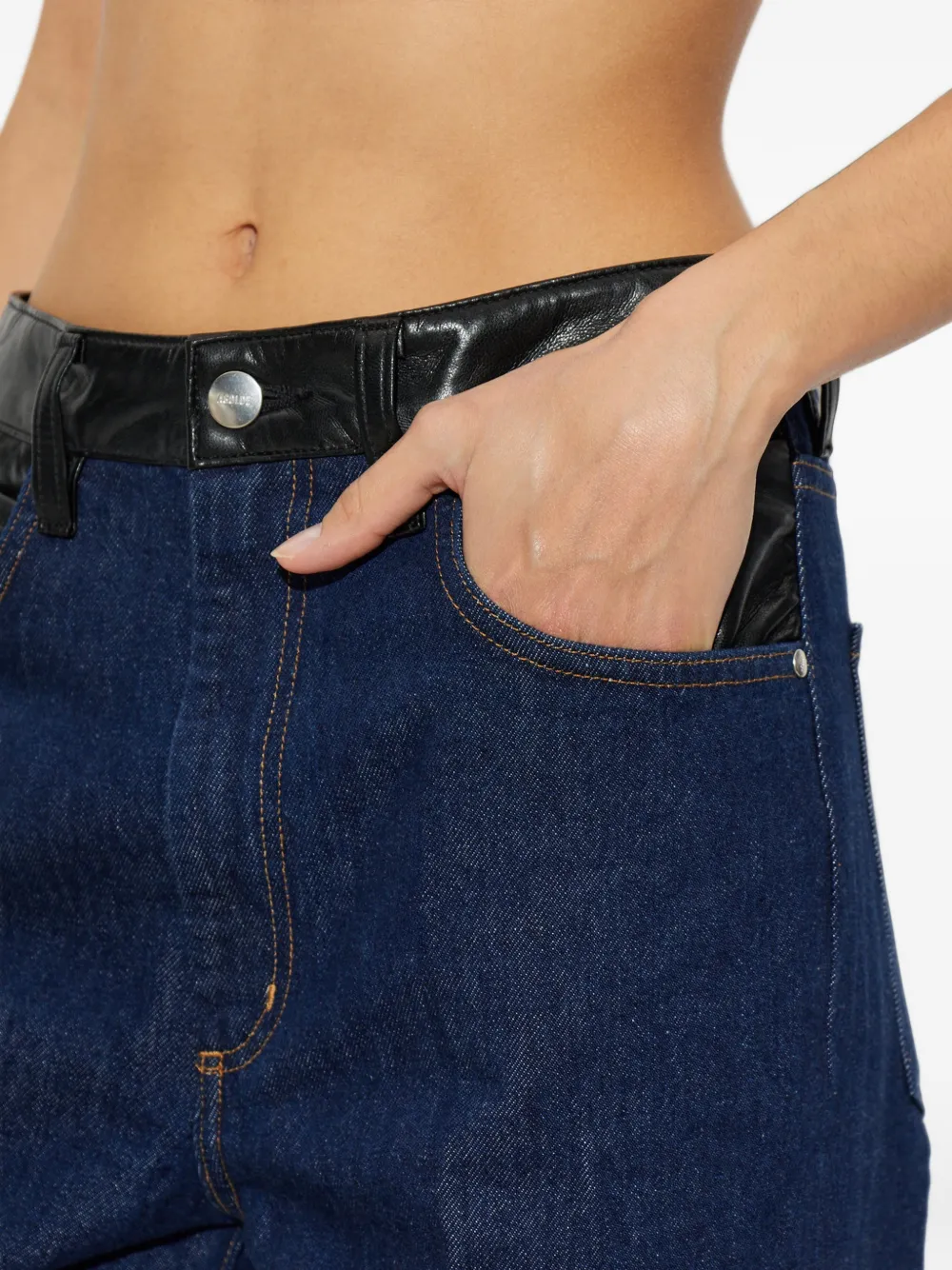 AGOLDE leather-trimmed straight-leg jeans Blauw