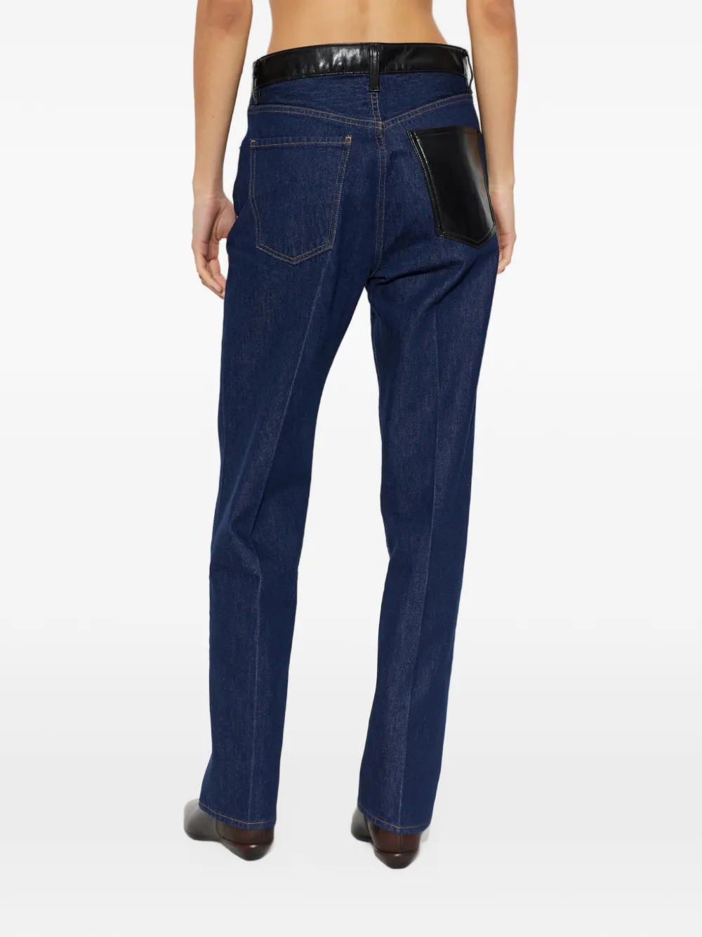 AGOLDE leather-trimmed straight-leg jeans Blauw