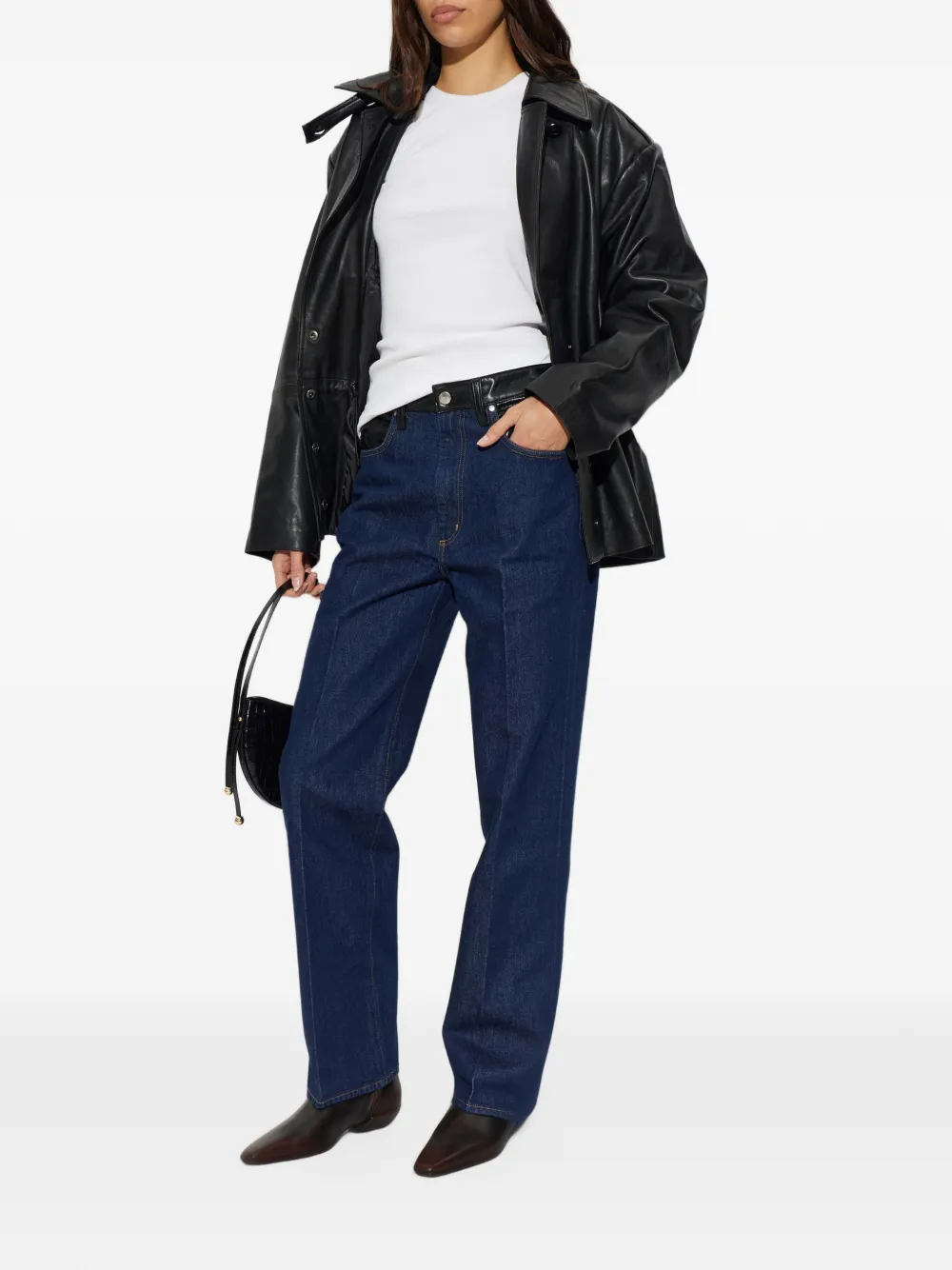 AGOLDE leather-trimmed straight-leg jeans Blauw