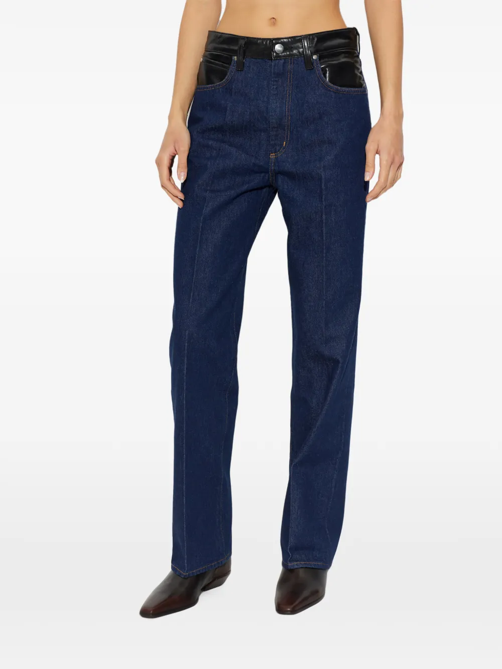 AGOLDE leather-trimmed straight-leg jeans Blauw