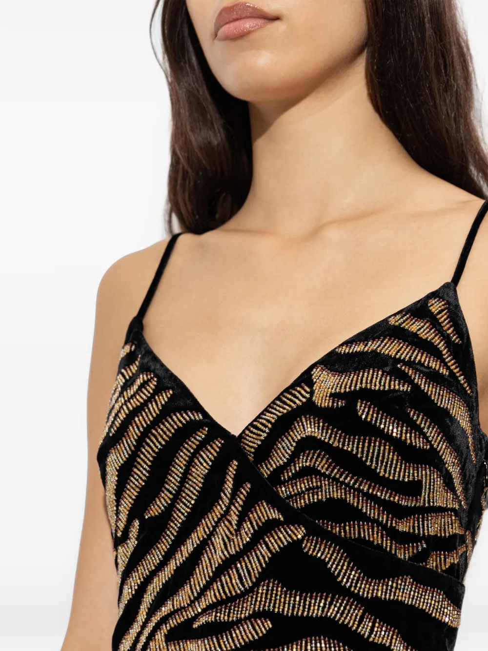 Balmain velvet dress with tiger embroidery Zwart