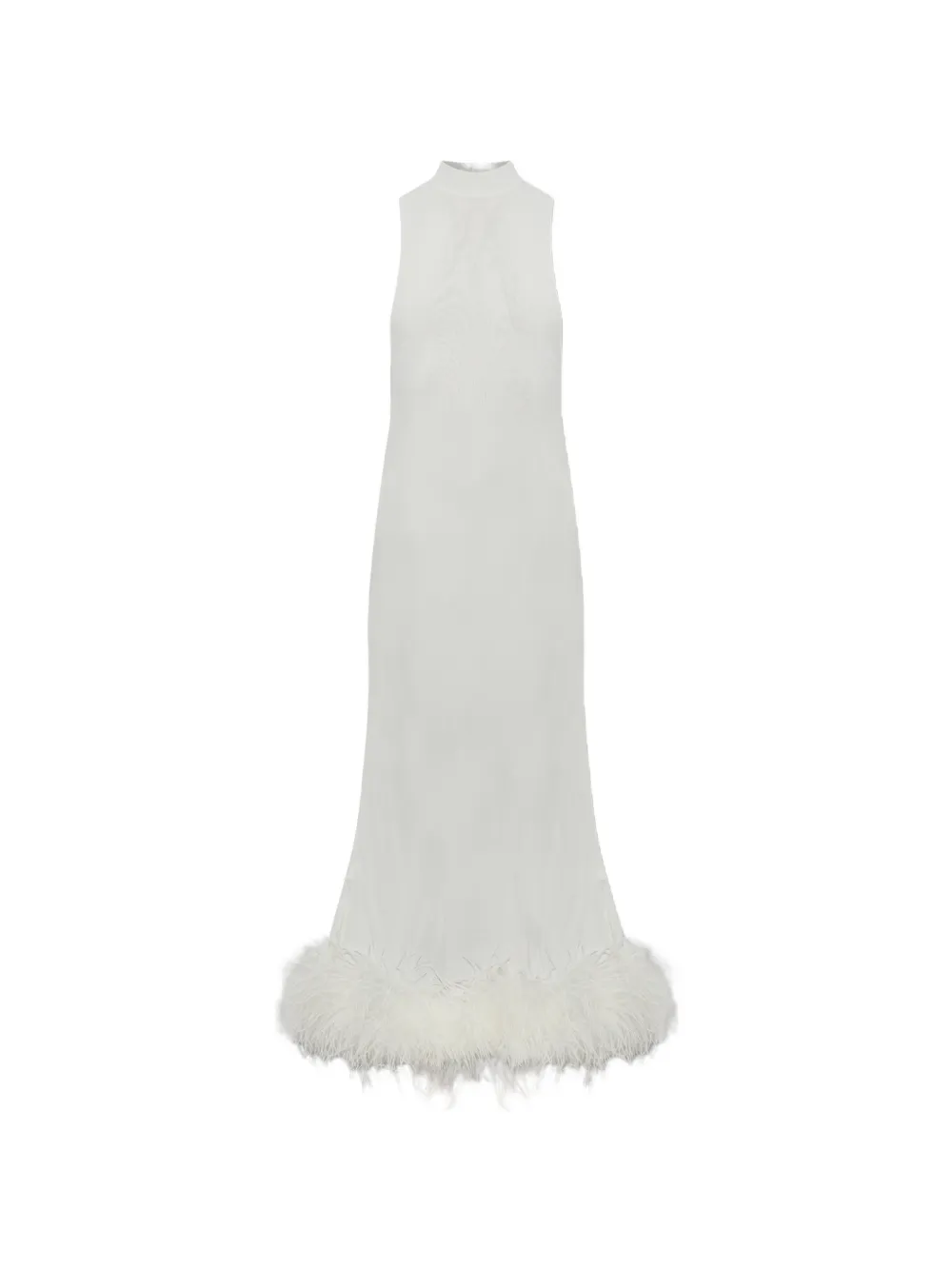 Self-Portrait white racer-back feather knit midi dress Wit