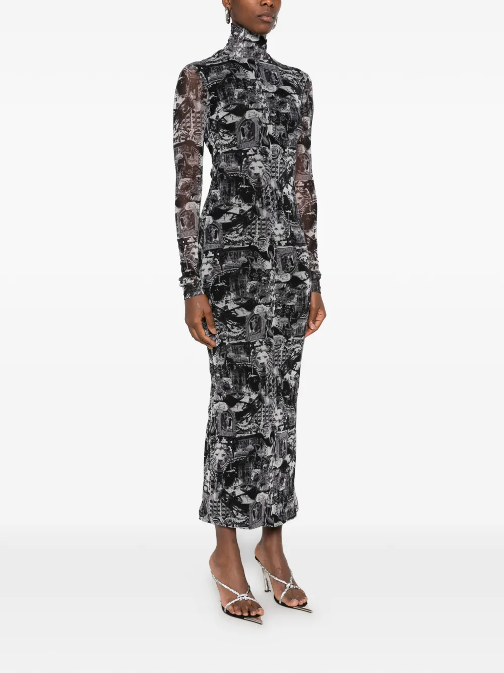 Blumarine patterned high-neck midi dress Zwart
