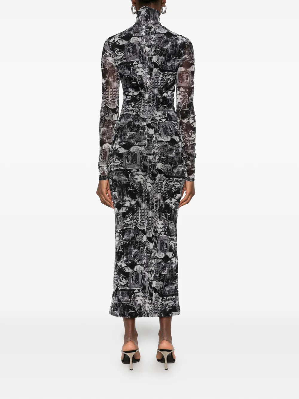 Blumarine patterned high-neck midi dress Zwart
