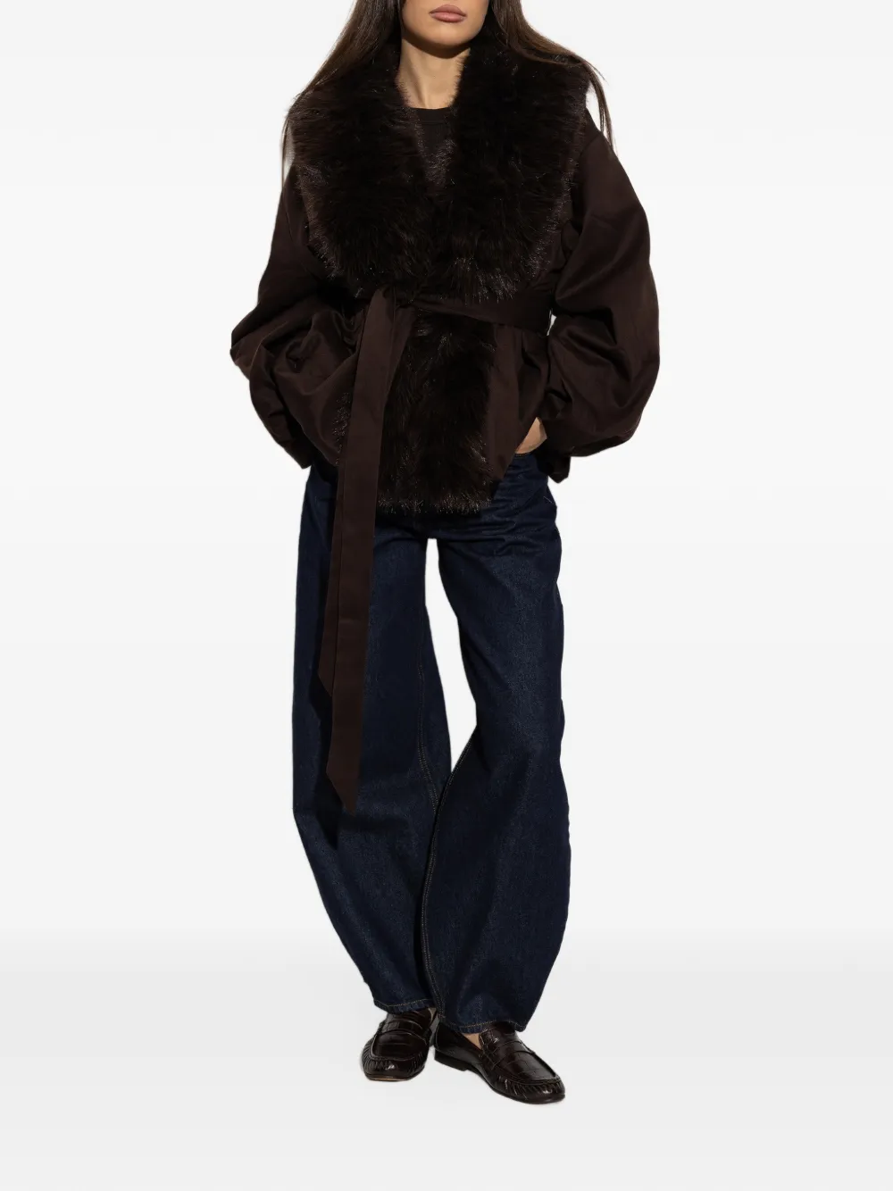 ROTATE BIRGER CHRISTENSEN faux fur-collar jacket brown Bruin