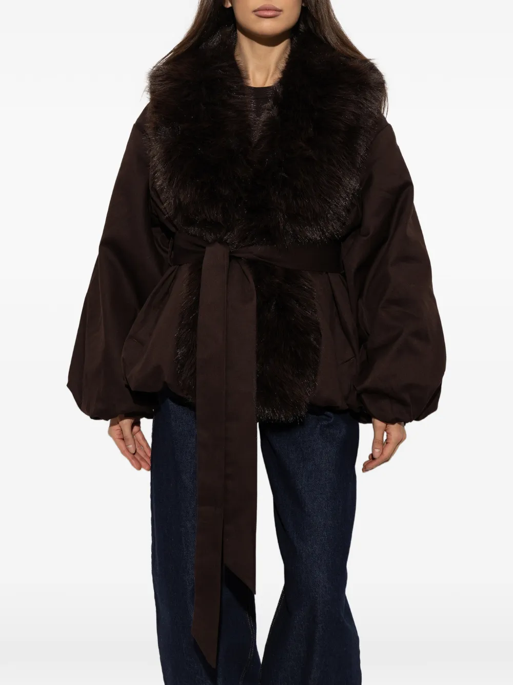 ROTATE BIRGER CHRISTENSEN faux fur-collar jacket brown Bruin