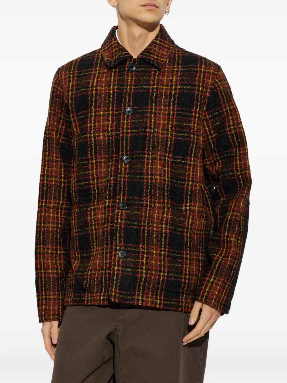 PS Paul Smith tartan wool shirt jacket Zwart