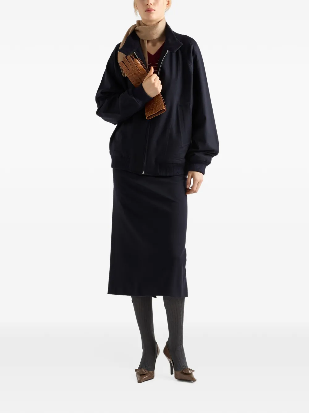 Prada double-cashmere midi skirt Blauw