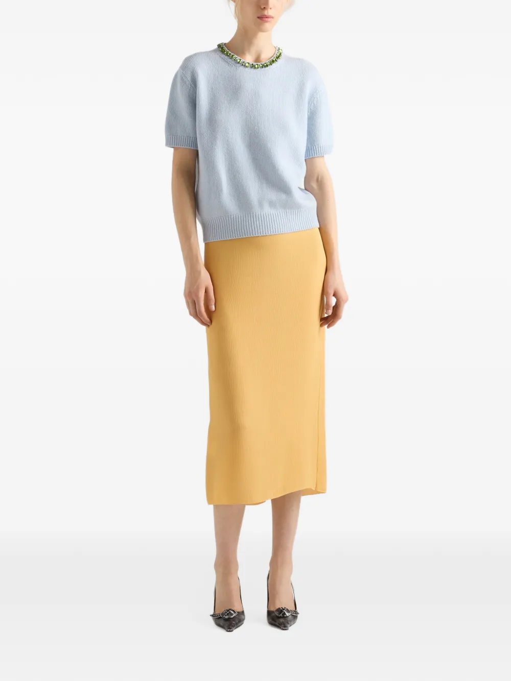Prada triple-chiffon midi skirt Geel