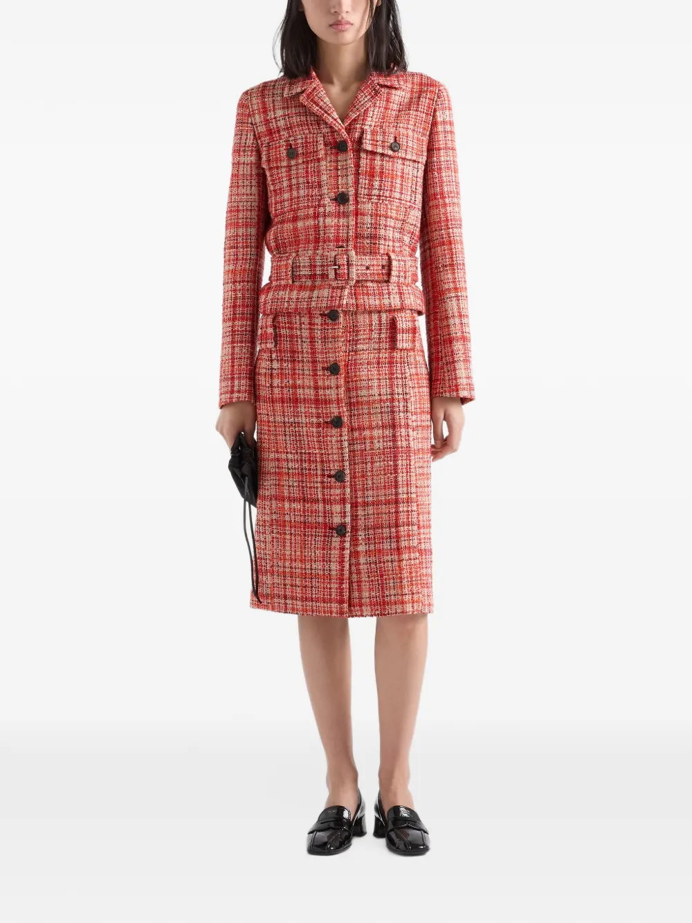 Prada tweed midi skirt Rood