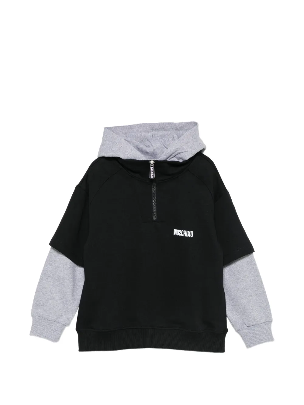 Moschino Kids logo-print layered-effect hoodie Zwart