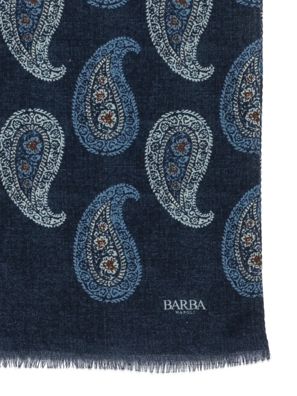 Barba paisley-print wool scarf Blauw